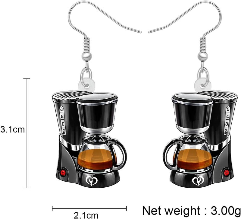 BONSNY Acrylic Dangling Novelty Fun Black Coffee Machine Earrings Hypoallergenic Designer Jewelry Gifts For Women - Image 5